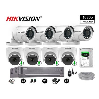 KIT 8 CÁMARA HIKVISION 10021008012 VIGILANCIA FULL HD 04 AUDIO INCORPORADO 2000 GB