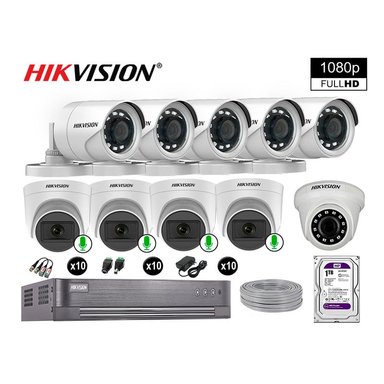 KIT 10 CÁMARA HIKVISION 10021010013 VIGILANCIA FULL HD 04 AUDIO INCORPORADO 1000 GB