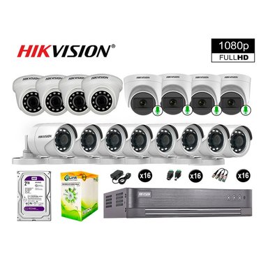 KIT 16 CÁMARA HIKVISION 10021016020 VIGILANCIA FULL HD 04 AUDIO INCORPORADO 2000 GB