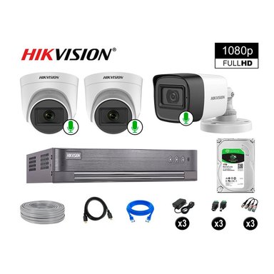 KIT 3 CÁMARA HIKVISION 10021003022 VIGILANCIA FULL HD 3 AUDIO INCORPORADO 1000 GB