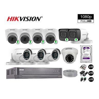 KIT 10 CÁMARA HIKVISION 10021010025 VIGILANCIA FULL HD 6 AUDIO INCORPORADO 1000 GB