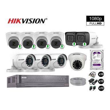 KIT 10 CÁMARA HIKVISION 10021010026 VIGILANCIA FULL HD 6 AUDIO INCORPORADO 2000 GB