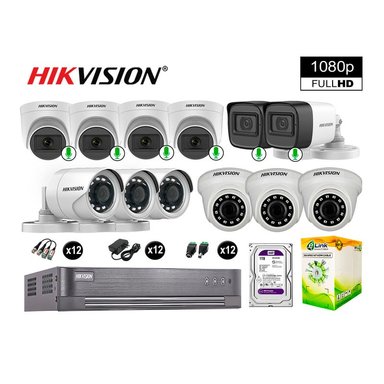 KIT 12 CÁMARA HIKVISION 10021012027 VIGILANCIA FULL HD 6 AUDIO INCORPORADO 1000 GB