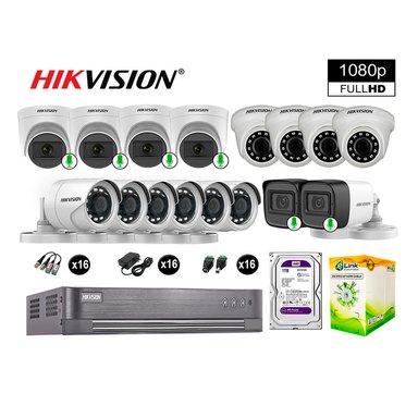 KIT 16 CÁMARA HIKVISION 10021016031 VIGILANCIA FULL HD 6 AUDIO INCORPORADO 1000 GB