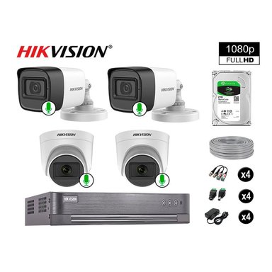 KIT 4 CÁMARA HIKVISION 10021004034 VIGILANCIA AUDIO INCORPORADO FULL HD 1080P 2000 GB