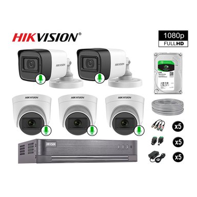 KIT 5 CÁMARA HIKVISION 10021005036 VIGILANCIA AUDIO INCORPORADO FULL HD 1080P 2000 GB