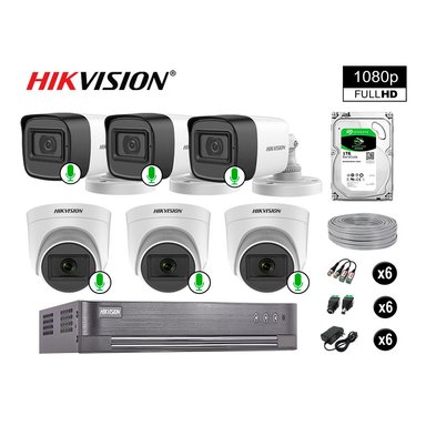 KIT 6 CÁMARA HIKVISION 10021006037 VIGILANCIA AUDIO INCORPORADO FULL HD 1080P 1000 GB