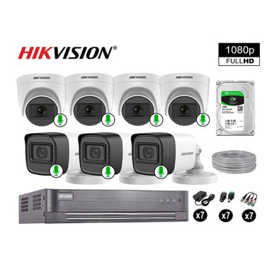 KIT 7 CÁMARA HIKVISION 10021007039 VIGILANCIA AUDIO INCORPORADO FULL HD 1080P 1000 GB