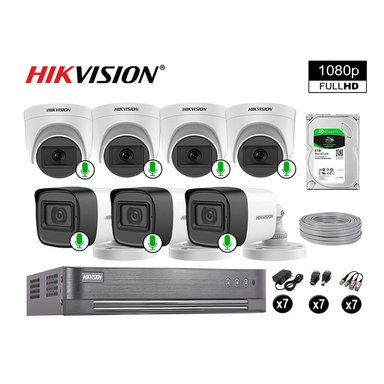 KIT 7 CÁMARA HIKVISION 10021007040 VIGILANCIA AUDIO INCORPORADO FULL HD 1080P 2000 GB