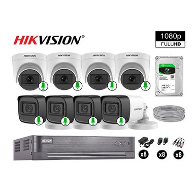 KIT 8 CÁMARA HIKVISION 10021008042 VIGILANCIA AUDIO INCORPORADO FULL HD 1080P 2000 GB
