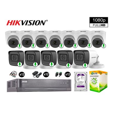 KIT 12 CÁMARA HIKVISION 10021012046 VIGILANCIA AUDIO INCORPORADO FULL HD 1080P 2000 GB