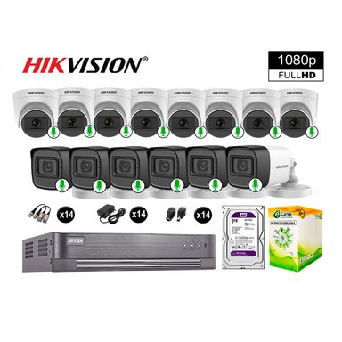 KIT CÁMARA HIKVISION 10021014048 14 VIGILANCIA AUDIO INCORPORADO FULL HD 1080P 2000 GB