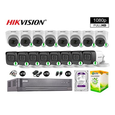 KIT 16 CÁMARA HIKVISION 10021016050 VIGILANCIA AUDIO INCORPORADO FULL HD 1080P 2000 GB