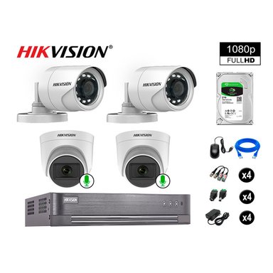 CÁMARA SEGURIDAD HIKVISION KIT 4 FULL HD CON AUDIO | 2 CÁMARA AUDIO DISCO 2TB | LUZ HIBRIDA