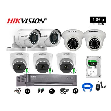 CÁMARA SEGURIDAD HIKVISION KIT 7 FULL HD CON AUDIO | 3 CÁMARA AUDIO DISCO 1TB | LUZ HIBRIDA