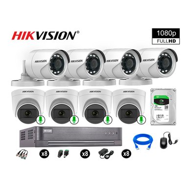CÁMARA SEGURIDAD HIKVISION KIT 8 FULL HD CON AUDIO | 4 CÁMARA AUDIO DISCO 1TB | LUZ HIBRIDA