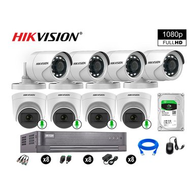 CÁMARA SEGURIDAD HIKVISION KIT 8 FULL HD CON AUDIO | 4 CÁMARA AUDIO DISCO 2TB | LUZ HIBRIDA