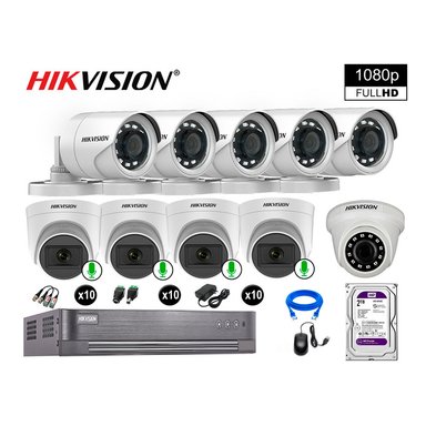 CÁMARA SEGURIDAD HIKVISION KIT 10 FULL HD CON AUDIO | 4 CÁMARA AUDIO DISCO 2TB | LUZ HIBRIDA