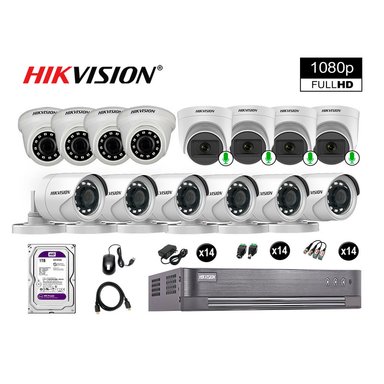CÁMARA SEGURIDAD HIKVISION KIT 14 FULL HD CON AUDIO | 4 CÁMARA AUDIO DISCO 1TB | LUZ HIBRIDA