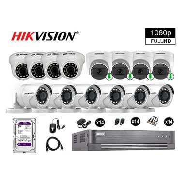 CÁMARA SEGURIDAD HIKVISION KIT 14 FULL HD CON AUDIO | 4 CÁMARA AUDIO DISCO 2TB | LUZ HIBRIDA