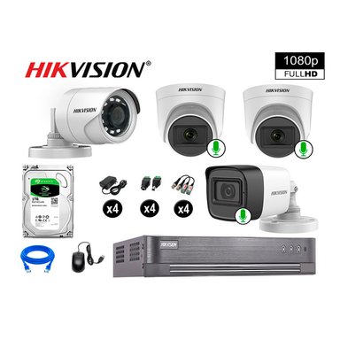 CÁMARA SEGURIDAD HIKVISION KIT 4 FULL HD CON AUDIO | 3 CÁMARA AUDIO DISCO 1TB | LUZ HIBRIDA