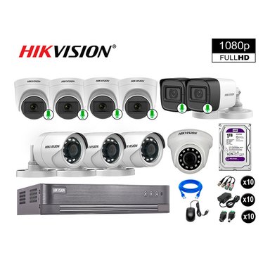 CÁMARA SEGURIDAD HIKVISION KIT 10 FULL HD CON AUDIO | 6 CÁMARA AUDIO DISCO 1TB | LUZ HIBRIDA