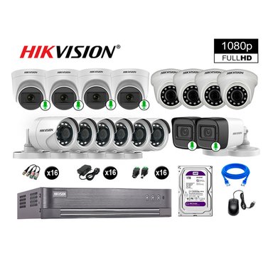 CÁMARA SEGURIDAD HIKVISION KIT 16 FULL HD CON AUDIO | 6 CÁMARA AUDIO DISCO 1TB | LUZ HIBRIDA