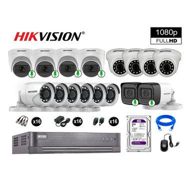 CÁMARA SEGURIDAD HIKVISION KIT 16 FULL HD CON AUDIO | 6 CÁMARA AUDIO DISCO 2TB | LUZ HIBRIDA