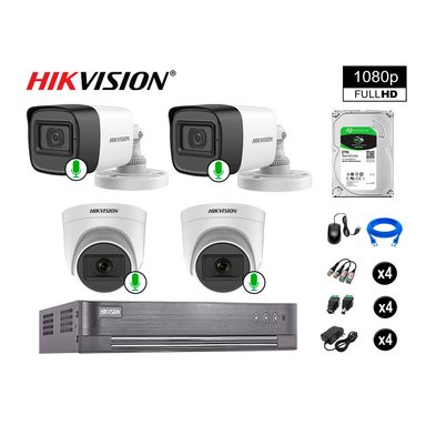 CÁMARA SEGURIDAD HIKVISION KIT 4 FULL HD CON AUDIO INCORPORADO DISCO 2TB | LUZ HIBRIDA