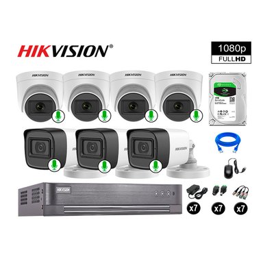CÁMARA SEGURIDAD HIKVISION KIT 7 FULL HD CON AUDIO INCORPORADO DISCO 1TB | LUZ HIBRIDA