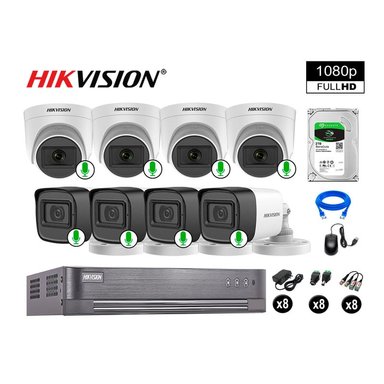 CÁMARA SEGURIDAD HIKVISION KIT 8 FULL HD CON AUDIO INCORPORADO DISCO 2TB | LUZ HIBRIDA