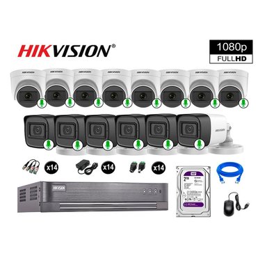 CÁMARA SEGURIDAD HIKVISION KIT 14 FULL HD CON AUDIO INCORPORADO DISCO 2TB | LUZ HIBRIDA