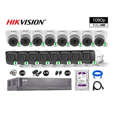 CÁMARA SEGURIDAD HIKVISION KIT 16 FULL HD CON AUDIO INCORPORADO DISCO 1TB | LUZ HIBRIDA