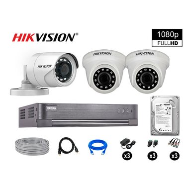 KIT 3 CÁMARA SEGURIDAD HIKVISION 10020203013 VIGILANCIA FULL HD 1080P DISCO COMPLETO 500 GB