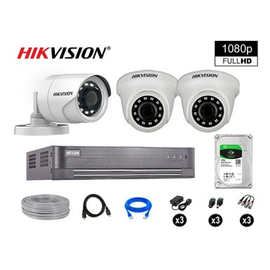 KIT 3 CÁMARA SEGURIDAD HIKVISION 10020203014 VIGILANCIA FULL HD 1080P + DISCO COMPLETO 1 TB