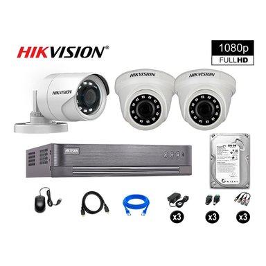 KIT 3 CÁMARA SEGURIDAD HIKVISION 10020203015 VIGILANCIA FULL HD 1080P + DISCO OFERTA 500 GB