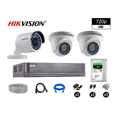 KIT 3 CÁMARA SEGURIDAD HIKVISION 10020203017 VIGILANCIA HD 720P + DISCO COMPLETO P2P 1 TB