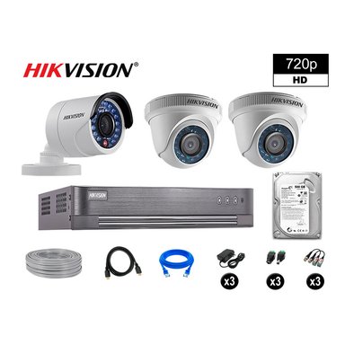 KIT 3 CÁMARA SEGURIDAD HIKVISION 10020203018 VIGILANCIA HD 720P + DISCO COMPLETO P2P 500 GB