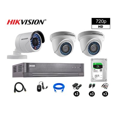 KIT 3 CÁMARA SEGURIDAD HIKVISION 10020203020 VIGILANCIA HD 720P + DISCO OFERTA P2P HDMI 1 TB