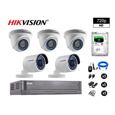 KIT 5 CÁMARA SEGURIDAD HIKVISION 10020205042 VIGILANCIA HD 720P + DISCO OFERTA P2P HDMI 1 TB