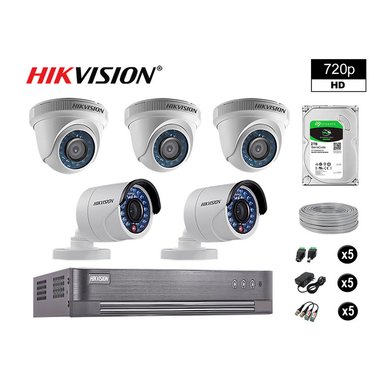 KIT 5 CÁMARA SEGURIDAD HIKVISION 10020205044 VIGILANCIA HD 720P + DISCO COMPLETO P2P 2 TB