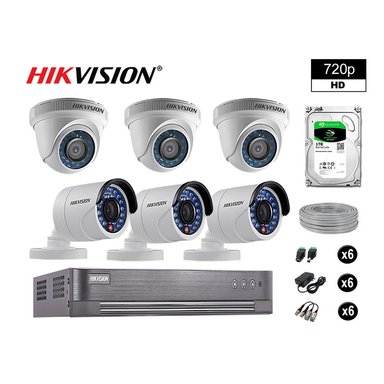 KIT 6 CÁMARA SEGURIDAD HIKVISION 10020206052 VIGILANCIA HD 720P + DISCO COMPLETO P2P 1 TB