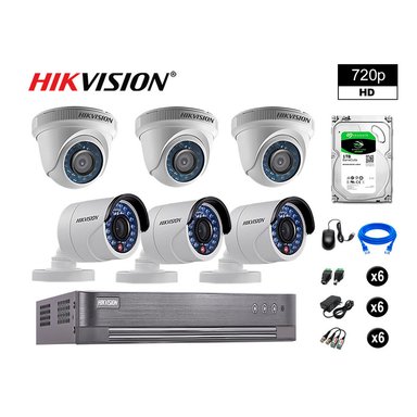 KIT 6 CÁMARA SEGURIDAD HIKVISION 10020206053 VIGILANCIA HD 720P + DISCO OFERTA P2P HDMI 1 TB