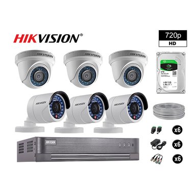 KIT 6 CÁMARA SEGURIDAD HIKVISION 10020206054 VIGILANCIA HD 720P + DISCO COMPLETO P2P 2 TB