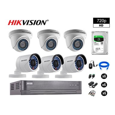 KIT 6 CÁMARA SEGURIDAD HIKVISION 10020206056 VIGILANCIA HD 720P + DISCO OFERTA P2P HDMI 2 TB