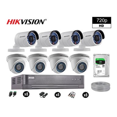 KIT 8 CÁMARA SEGURIDAD HIKVISION 10020208074 VIGILANCIA HD 720P + DISCO COMPLETO P2P 2 TB
