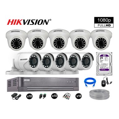 KIT 10 CÁMARA SEGURIDAD HIKVISION 10020210079 VIGILANCIA FULL HD 1080P + DISCO COMPLETO 2 TB