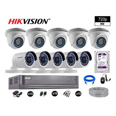 KIT 10 CÁMARA SEGURIDAD HIKVISION 10020210083 VIGILANCIA HD 720P + DISCO COMPLETO P2P 1 TB