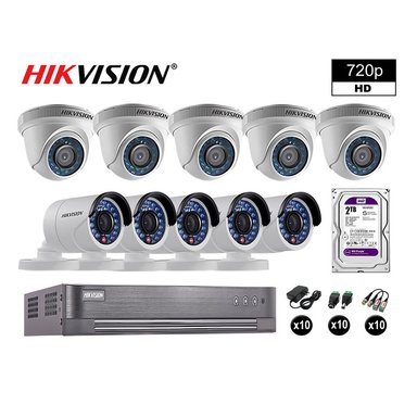 KIT 10 CÁMARA SEGURIDAD HIKVISION 10020210085 VIGILANCIA HD 720P DISCO OFERTA P2P HDMI 2 TB