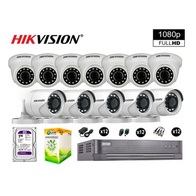 KIT 12 CÁMARA SEGURIDAD HIKVISION 10020212088 VIGILANCIA FULL HD 1080P + DISCO COMPLETO 1 TB